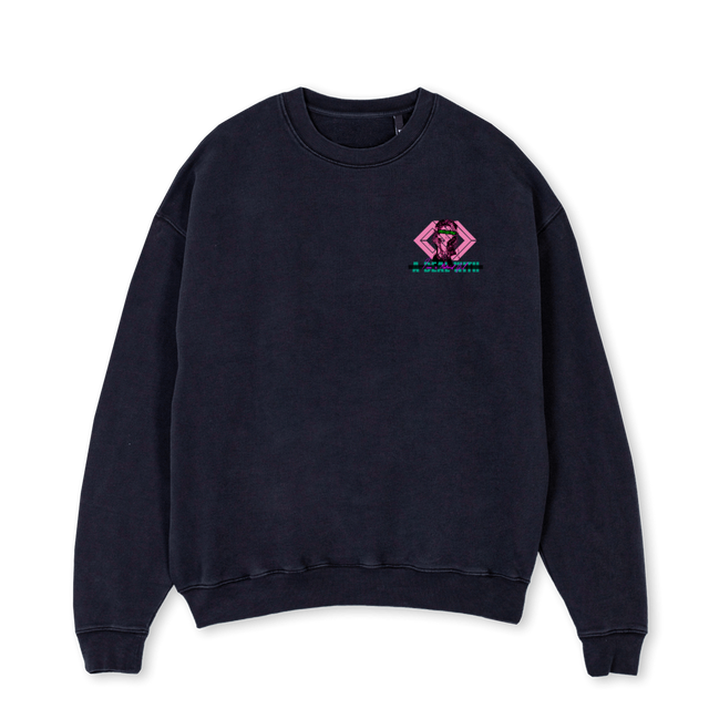 ADWMATERIALGAL_VB Vintage Black Oversized Crewneck Sweater.
