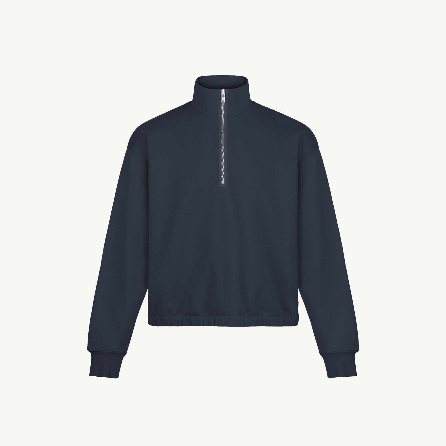 Navy Blue Oversized Boxy 1/4-Zip Sweater. – WATC STUDIO