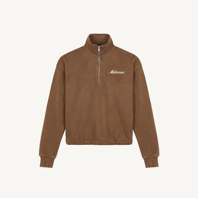 script quarterzip Vintage Tan Oversized Boxy 1/4-Zip Sweater.