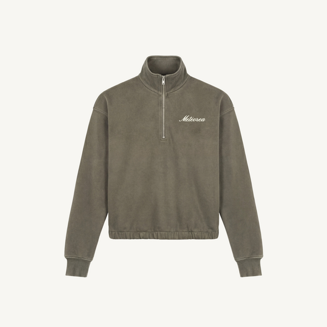 script quarterzip Vintage Olive Oversized Boxy 1/4-Zip Sweater.