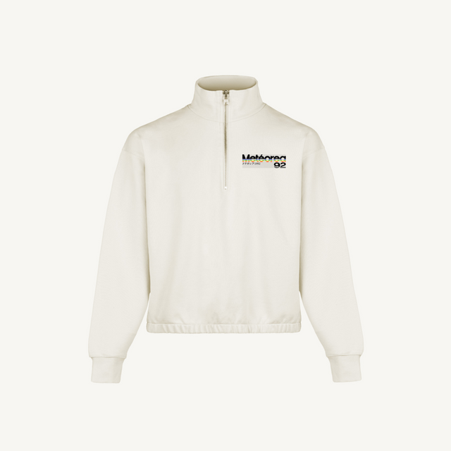retro quarterzip Vintage White Oversized Boxy 1/4-Zip Sweater.