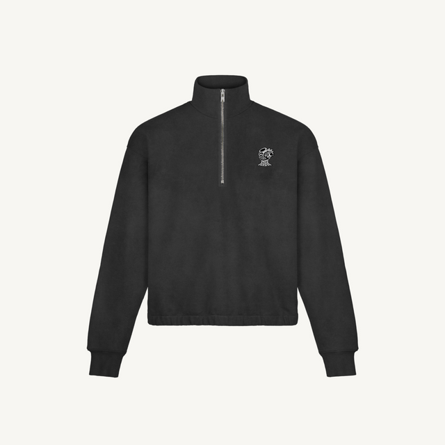 CHAOSFACE SWEATER Vintage Black Oversized Boxy 1/4-Zip Sweater.