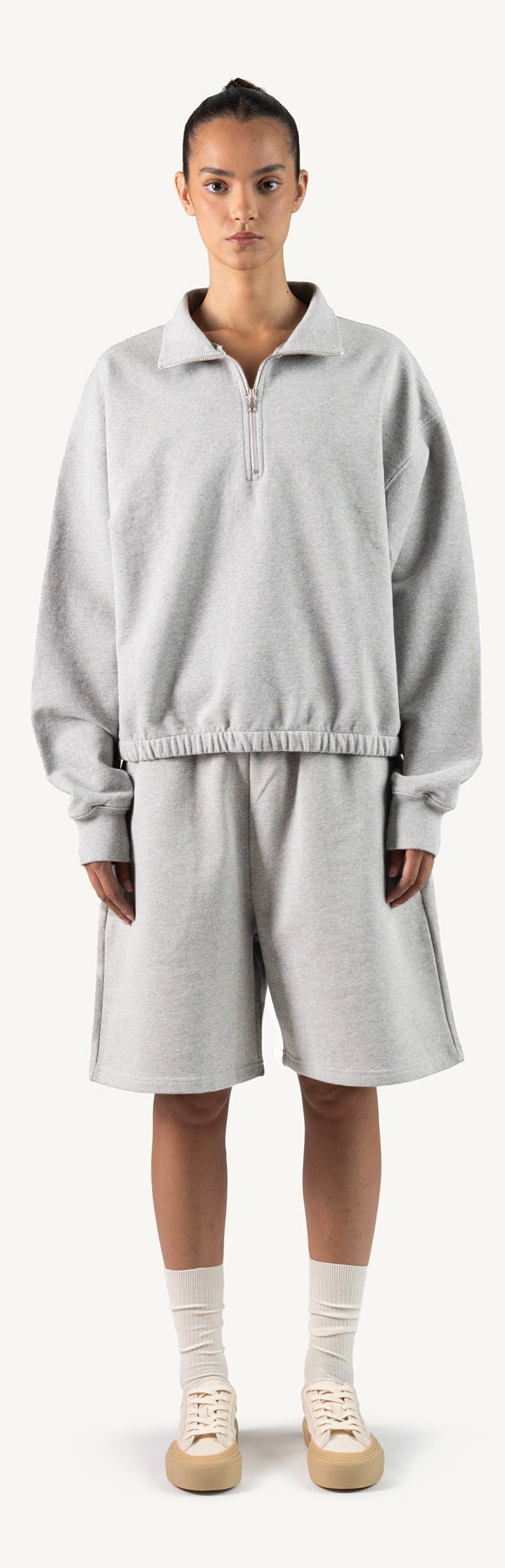 Light Grey Marl Oversized Boxy 1/4-Zip Sweater.