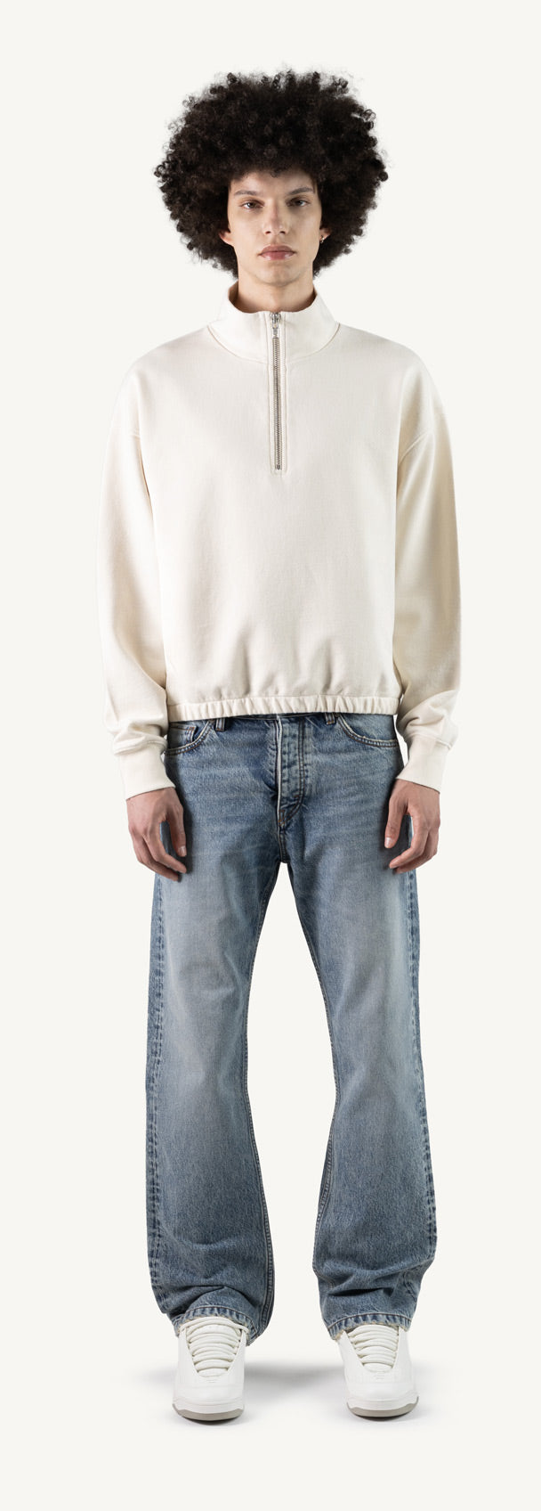 Vintage White Oversized Boxy 1/4-Zip Sweater.