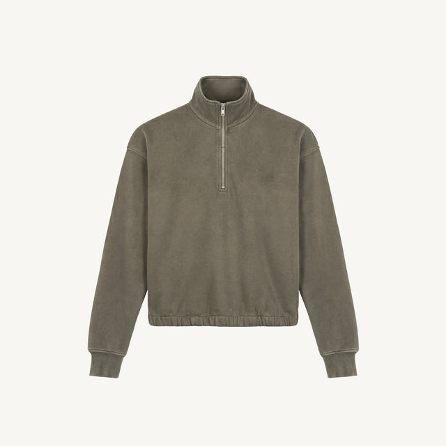 Vintage Olive Oversized Boxy 1/4-Zip Sweater.