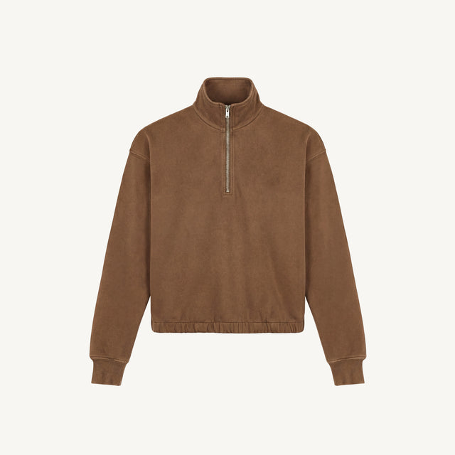 Vintage Tan Oversized Boxy 1/4-Zip Sweater.