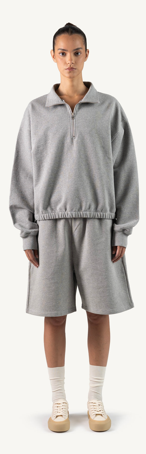 Grey Marl Oversized Boxy 1/4-Zip Sweater.