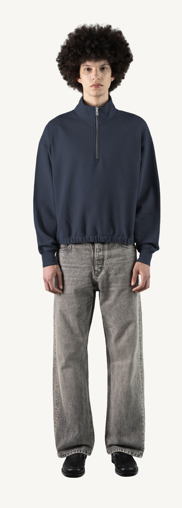 Navy Blue Oversized Boxy 1/4-Zip Sweater.