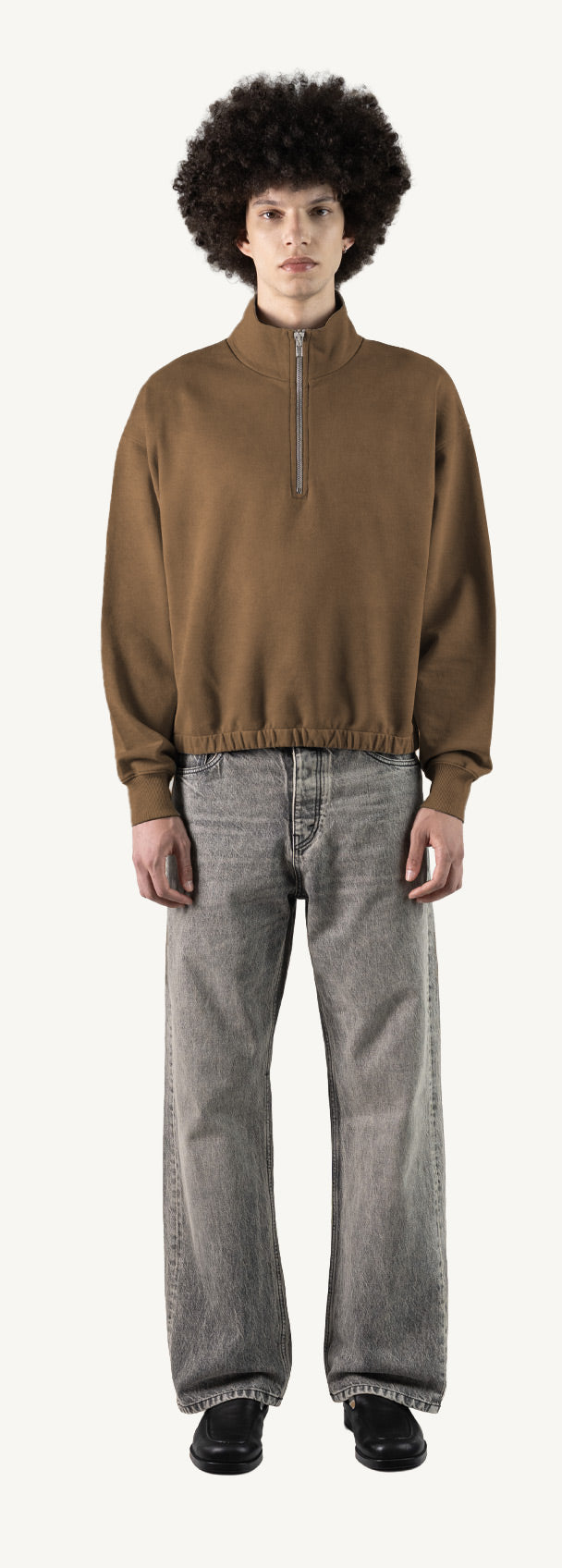 Vintage Tan Oversized Boxy 1/4-Zip Sweater.