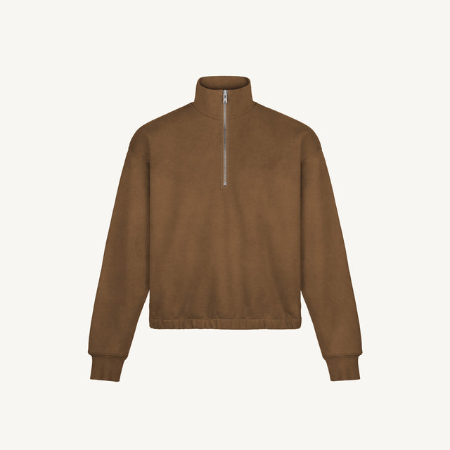 Vintage Tan Oversized Boxy 1/4-Zip Sweater.