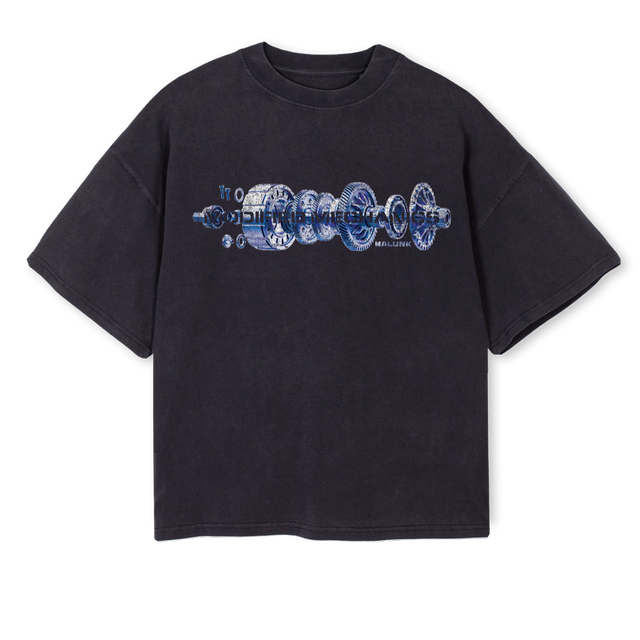 TRANSMISSION PRINT Vintage Black Oversized Boxy Tee.