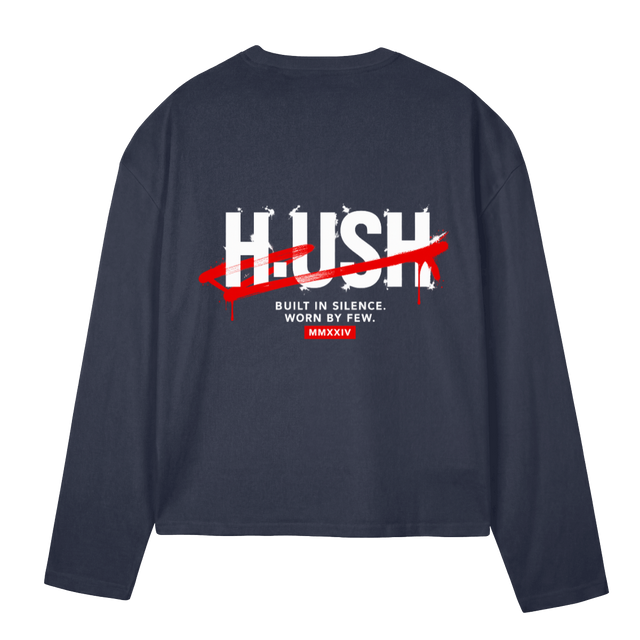 HUSH SILENT CODE Navy Blue Oversized Boxy LS Tee.