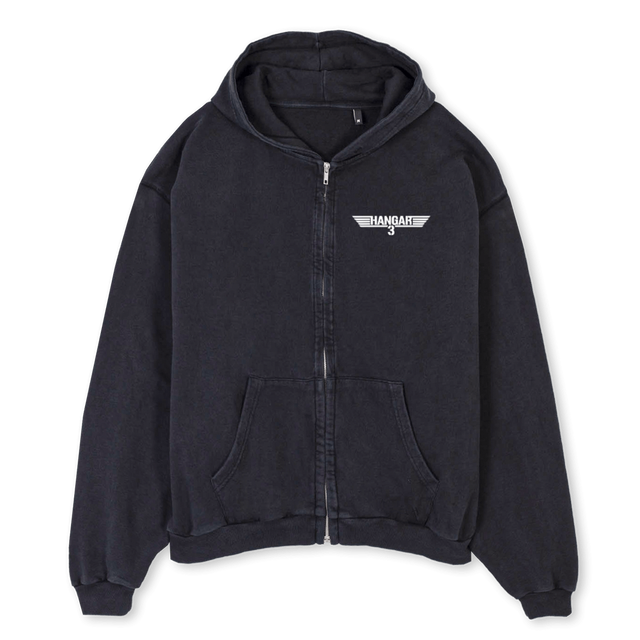 ZIPHOODVINTAGEHANGAR Vintage Black Oversized Zipped Hoodie.