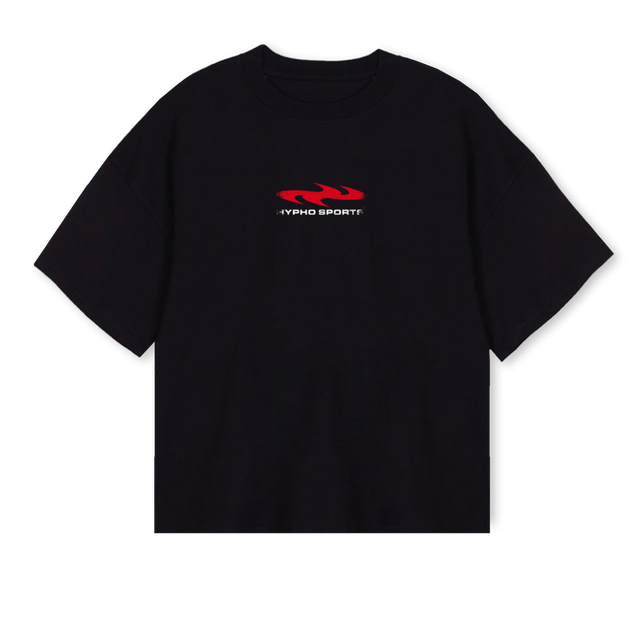 HYPHOSPORTONE Black Oversized Boxy Tee.