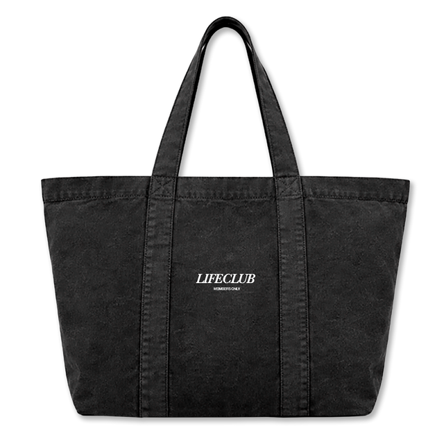 LIFECLUB TOTEBAG Vintage Black Oversized Canvas Tote Bag.