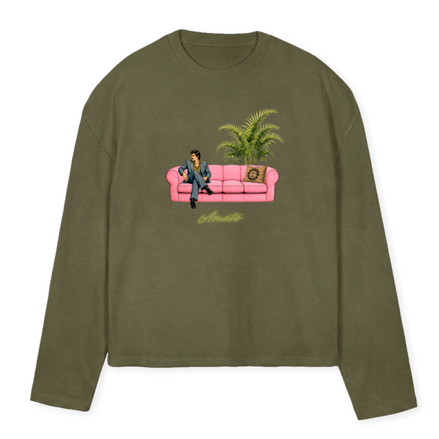 LONGPINK Vintage Olive Oversized Boxy LS Tee.