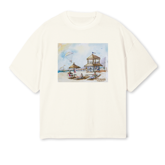 LASIESTAMARIOONE Cream Oversized Boxy Tee.