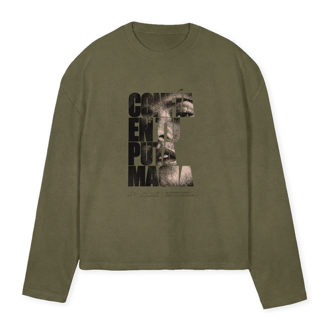 MAGIAVERDE Vintage Olive Oversized Boxy LS Tee.