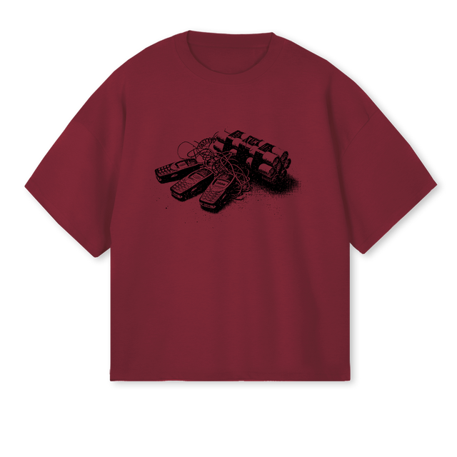 NOKIA BOMB Burgundy Oversized Boxy Tee.