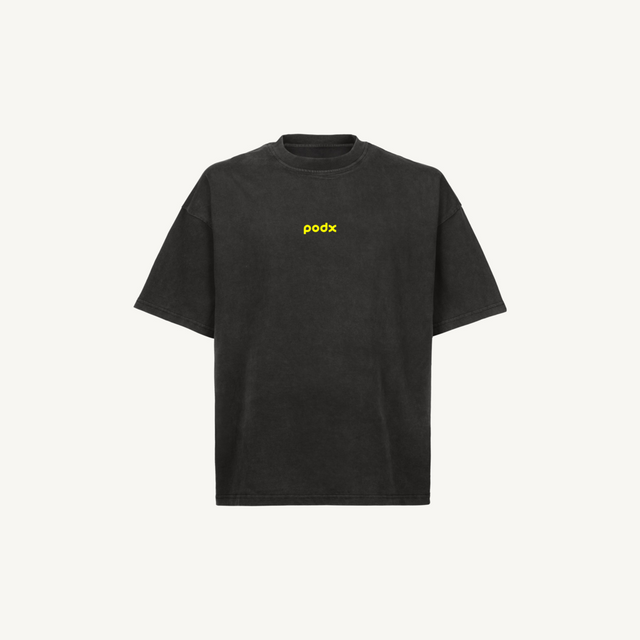 PodX Tee Vintage Black Oversized Boxy Tee.