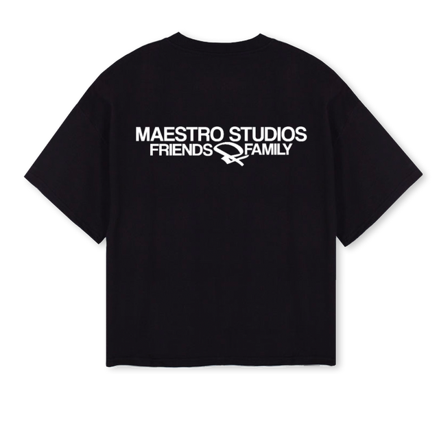 FRIENDSANDFAMILY Black Oversized Boxy Tee.
