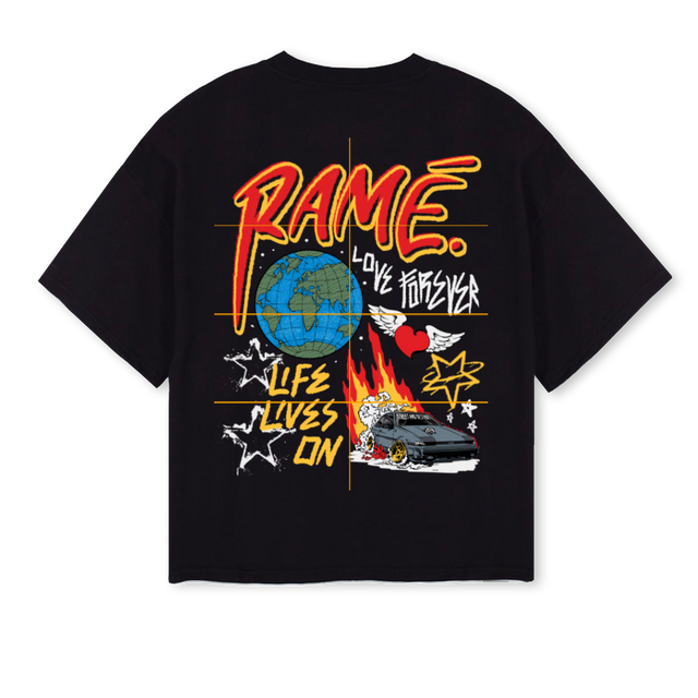 RACER Black Oversized Boxy Tee.