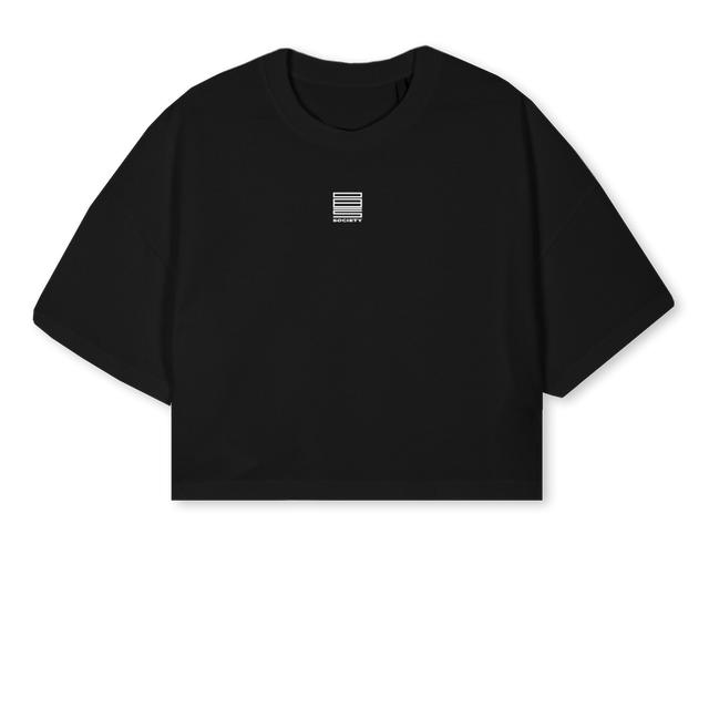 STORYCROPB Black Cropped Oversized Tee.