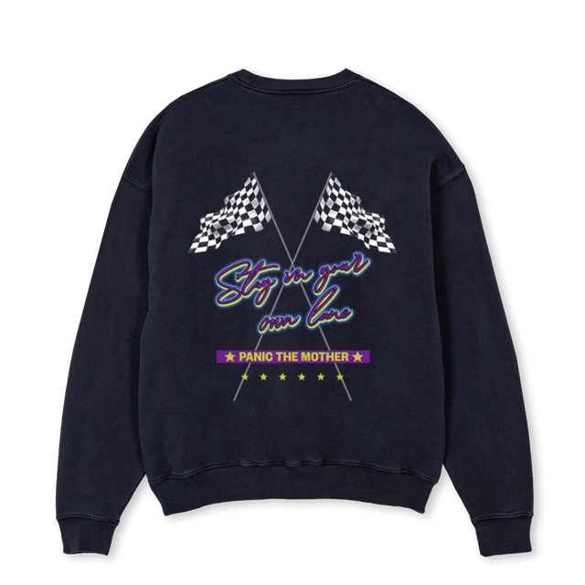 PTMRACINGSWEAT Vintage Black Oversized Crewneck Sweater.