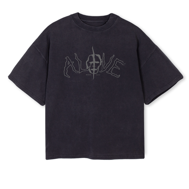 ALIVE Vintage Black Oversized Boxy Tee.