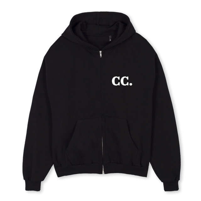 CORRECTBLACK Black Oversized Zipped Hoodie.
