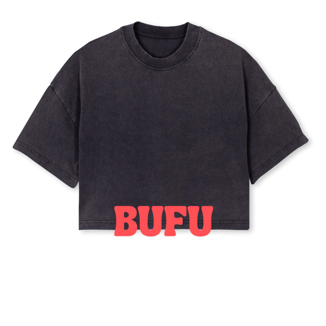 BUFURED Vintage Black Cropped Oversized Tee.