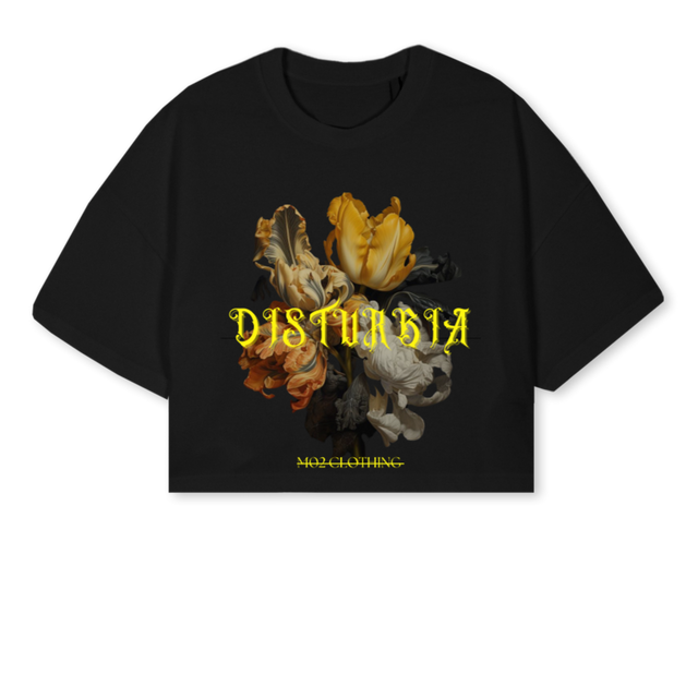 DISTURBIA Black Cropped Oversized Tee.