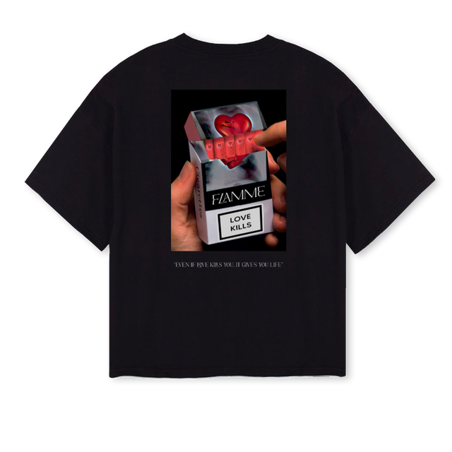 FLAMMEMAD Black Oversized Boxy Tee.