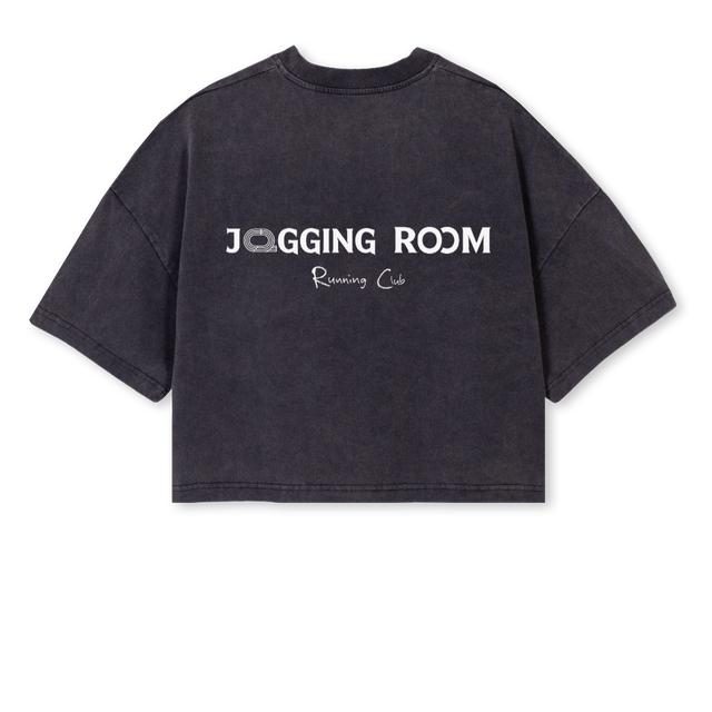 JRRUNCLUBCROPBLK Vintage Black Cropped Oversized Tee.