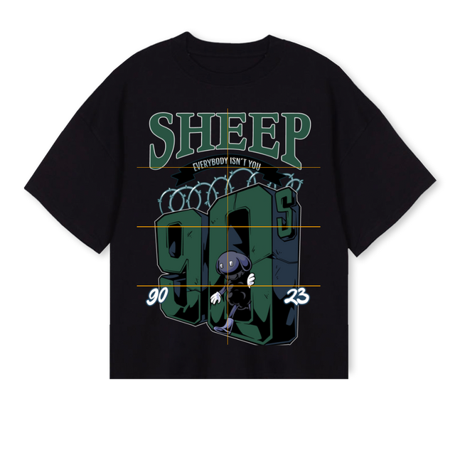 SHEEPSO Black Oversized Boxy Tee.