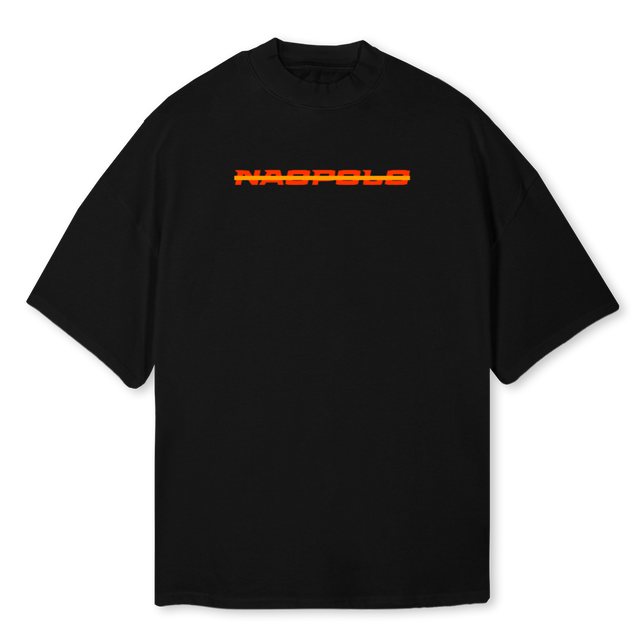 NPLS Black Oversized Mock Neck Tee.