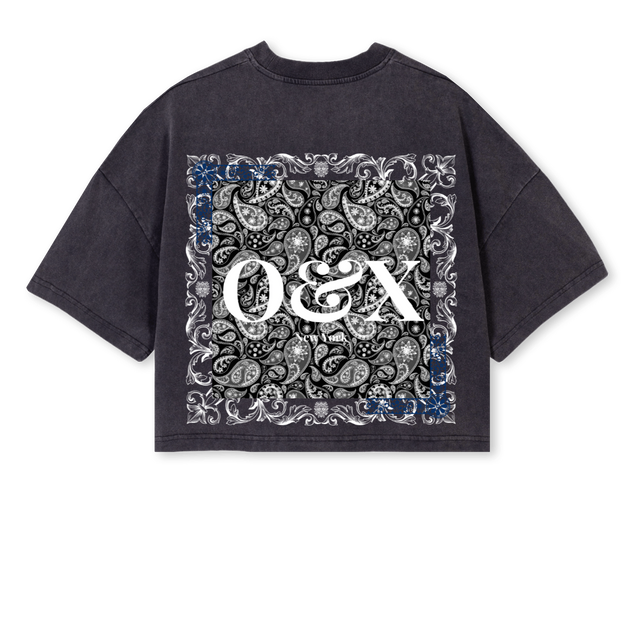CROPBANDANATEE Vintage Black Cropped Oversized Tee.