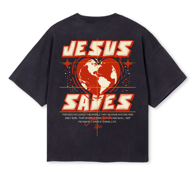 JESUSSAVESSHIRT Vintage Black Oversized Boxy Tee.