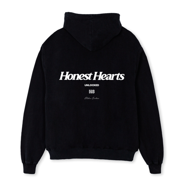 HONESTHEARTSMEMBERS Black Oversized Zipped Hoodie.
