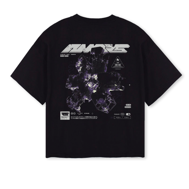 NMBRSOVRSBOXYTPRPL Black Oversized Boxy Tee.