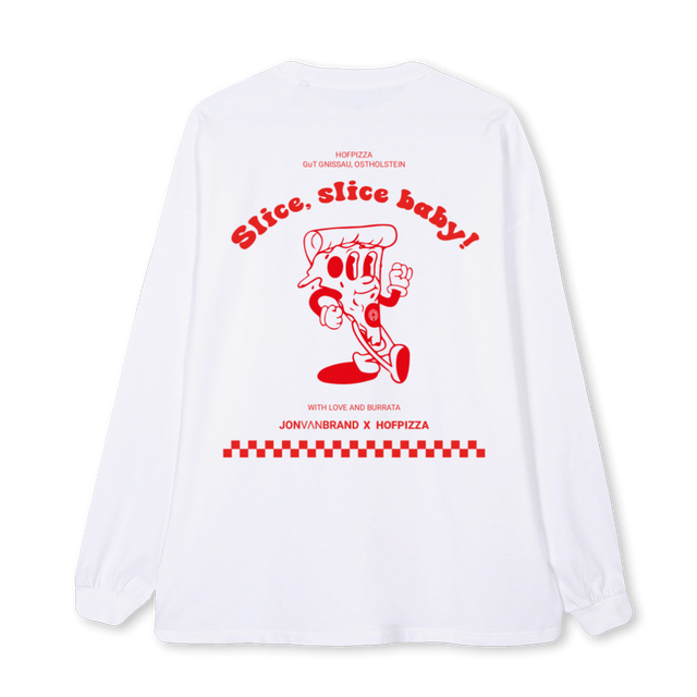 HOFPIZZALS White Oversized LS Tee.