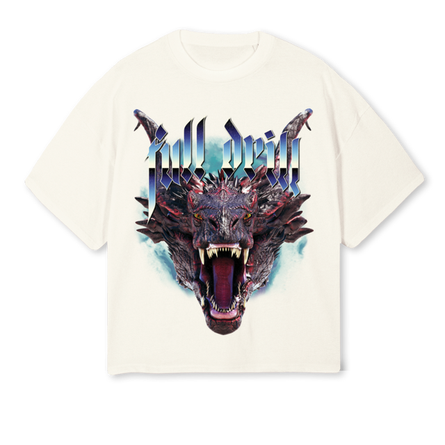 FULLDRILLSAKURAWHITE Cream Oversized Boxy Tee.