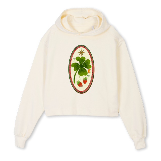 LUCKYCLOVERHOODIE Cream Cropped Hoodie.