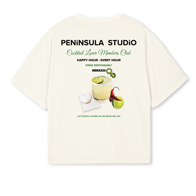 NOSPICENOLIFE Cream Oversized Boxy Tee.