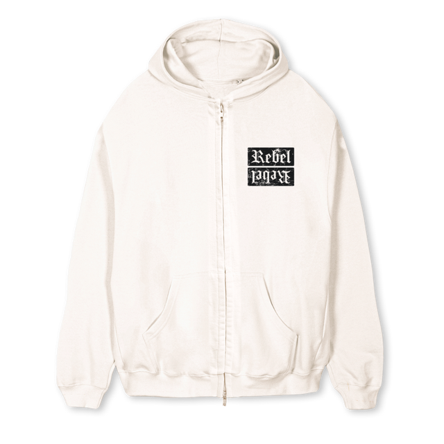REBELZIP Vintage White Regular Zipped Hoodie.