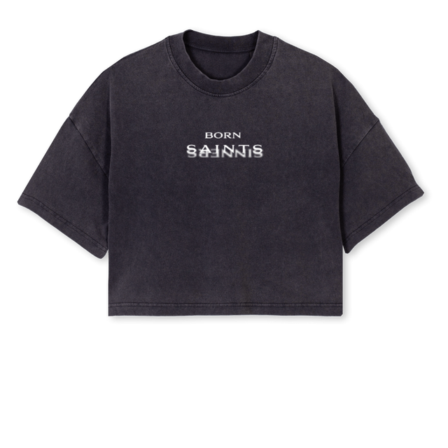 LADIESSAINTSSINNER Vintage Black Cropped Oversized Tee.