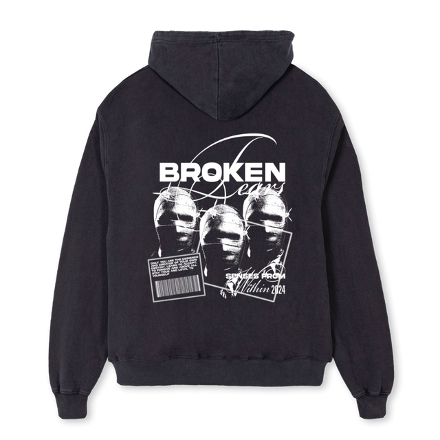BROKENDESTINY Vintage Black Oversized Zipped Hoodie.