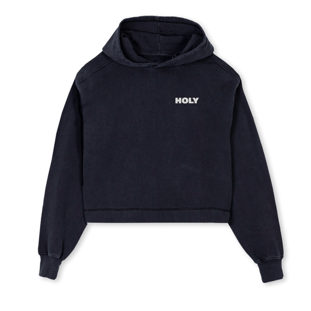 HOLYCROPPED Vintage Black Cropped Hoodie.