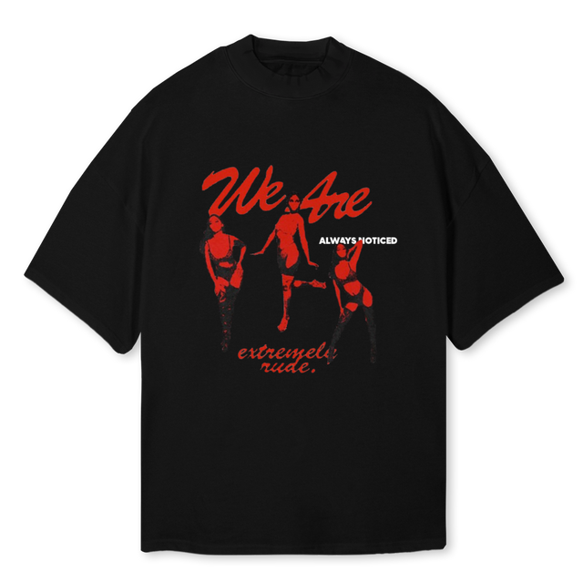 RUDE Black Oversized Mock Neck Tee.