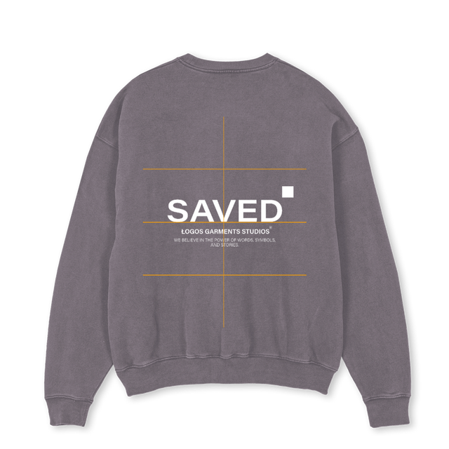 SAVEDSWEATER Pigment Grey Oversized Crewneck Sweater.